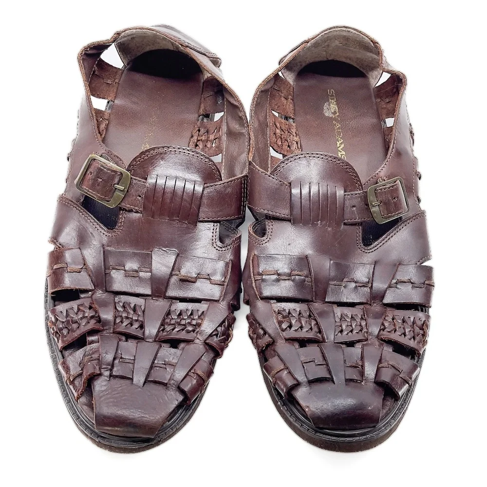 Men's Brown Leather Woven Sandals - Picture 1 of 10